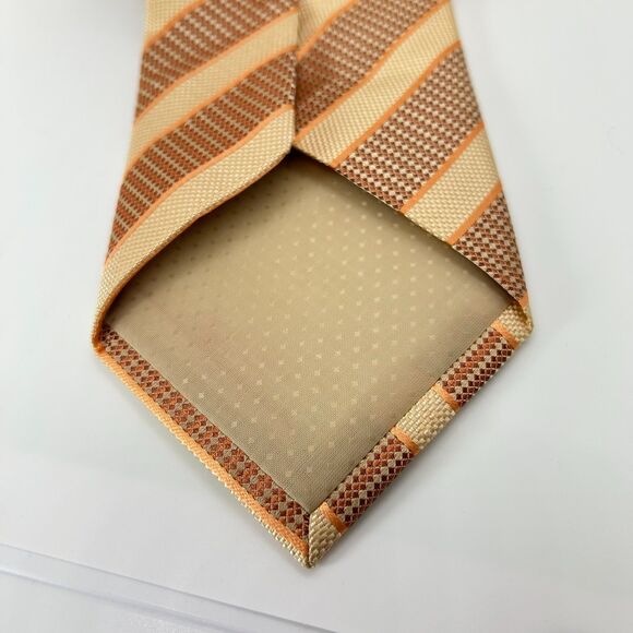Vintage Dona/Dona Tan Orange Brown Diagonal Stripe 100% Silk Long Tie - Picture 6 of 9